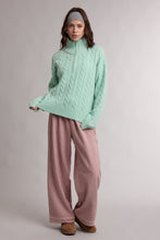 Mint Cable Knit Quarter Zip Cozy Sweater