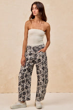 Grey/Black Rose Printed Twill Barrel Pants