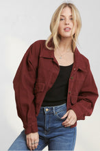 Wine Cropped Utility Pocket Jacket