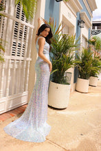 Light Blue Mermaid Sequin Slit Long Evening Dress