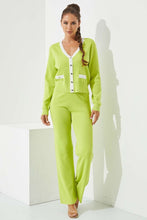 Citron Knit Colorblock Cardigan And Pants Set