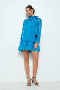 Teal Pastel Chiffon Sheer Bow-tie Mini Dress