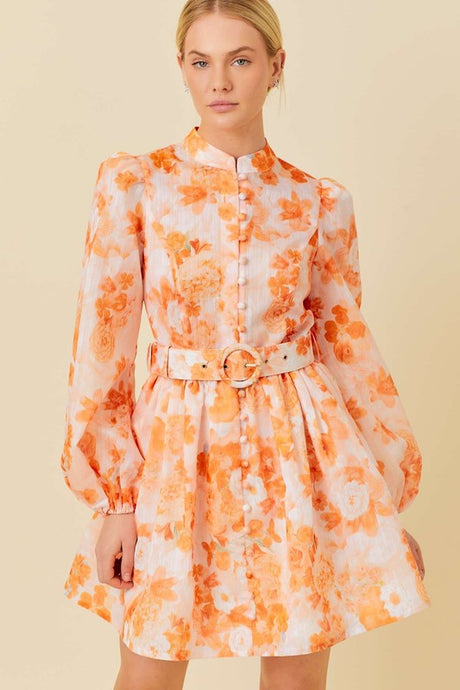 Orange Floral Print Mini Dress