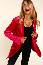Magenta Velvet Collar And Lapel Blazer With Pockets