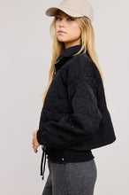 Black Quilted Puffer Sweater With Collared Zipper