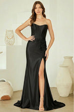 Black Strapless Corset Evening Dress W/ Floral Applique