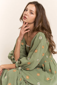Green Floral Embroidered Maxi Dress