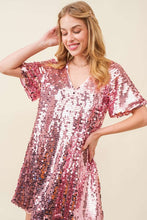 Light Pink Big Sequin V-neck Mini Dress
