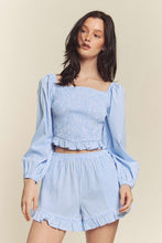 Blue Gingham Smocked Top With Shorts Set