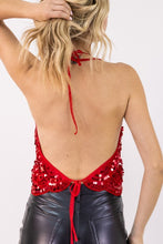 Red Scallop Sequin Halter Croptop