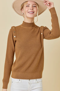 Mocha Shoulder Button Long Sleeve Sweater