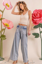 Lt Denim Washed Denim Wide Leg Pants With Tie Hem Detail