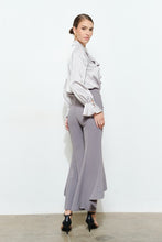 Silver Chic Satin Ruffled Jeweled Bell Sleeves Blouse Top