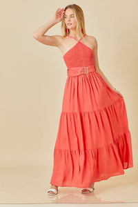 Tomato Smocked Halter Maxi Dress With Belt