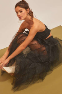 Back Elastic Band Mesh Solid Long Skirt