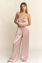Mauve Satin Pintucked Bust Open Back Wide Leg Jumpsuit