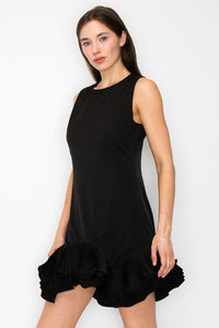 Black Flutter Ruffle Hemline Sleeveless Mini Dress