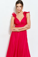 Red Organza Shoulder Strap Cutout Lace-up Maxi Dress