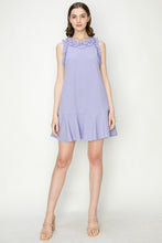 Lavender Ruffled Sleeve Flounce Hem Crewneck Mini Dress