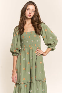 Green Floral Embroidered Maxi Dress