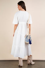 White Mineral Washed Elastic Neck Detail Midi Dress