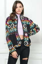 Multi Contrast Pocket Printed Fleece Jacket