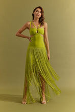 Citron Green Bandage Fringe Dress With Cutout