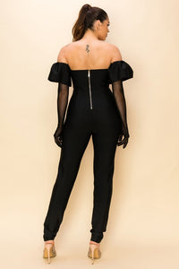 Black Bandage Puff Glove Jumpsuit