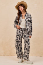 Grey/Black Rose Printed Twill Barrel Pants