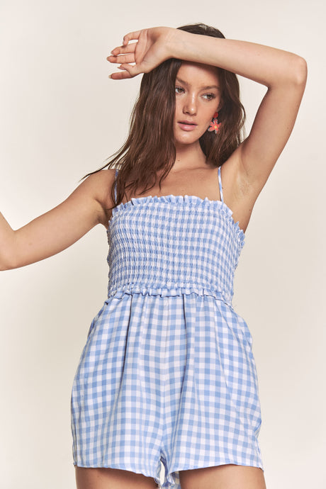 Blue Gingham Smocked Romper
