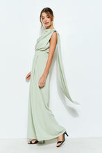 Lt.Green Sleeveless Draped Scarf-neck Jumpsuit