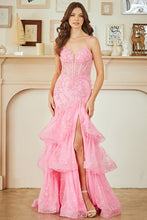 Pink Sleeveless Plunging Neck Fitted Tier Skirt Dress