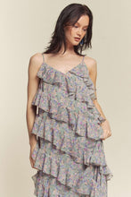 Sage Combo Floral Rufflr Spaghetti Strap Maxi Dress