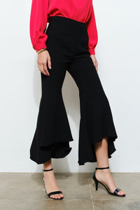 Black Draped Ruffle High-low Flare Pants