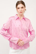 Pink Long Sleeve Rhinestones Embellished Shirt Top