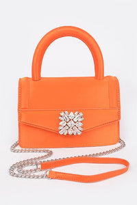 Orange Satin Stone Buckle Top Handle Bag