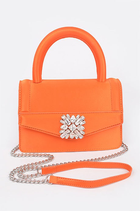 Orange Satin Stone Buckle Top Handle Bag