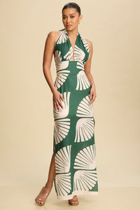 Green-Ivory Nepal Halter Dress