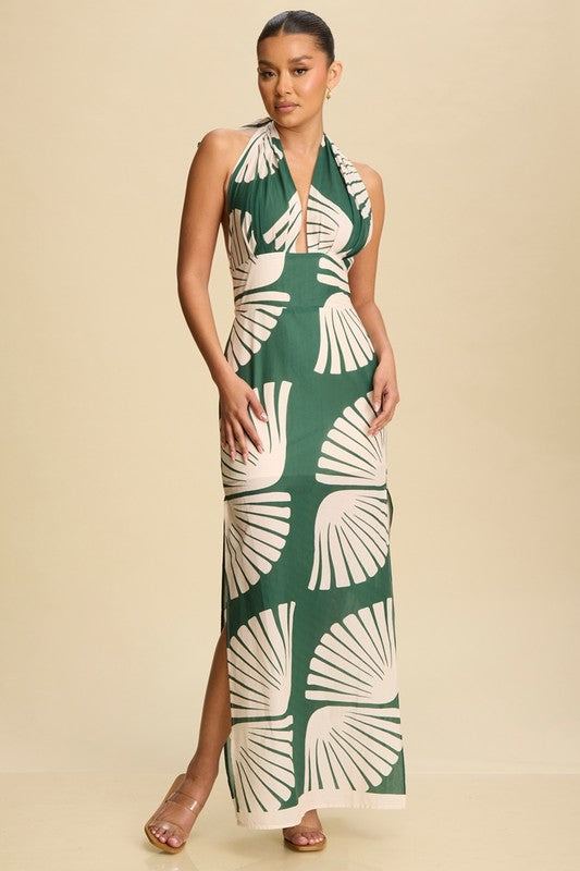 Green-Ivory Nepal Halter Dress