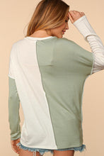 Ivory/Sage Square Color Block Reverse Stitch Knit Top