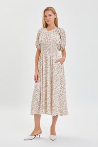 Ivory/Blush Modest Smocked Floral Dress