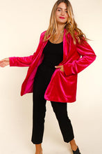 Magenta Velvet Collar And Lapel Blazer With Pockets