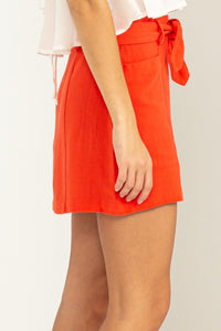 Orange Red Better Days Tie-Belt Mini Skirt