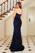 Royal Blue Fitted Sequin Strapless Corset Slit Gown