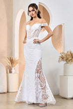 White Glitter Print Off Shoulder Mermaid Gown