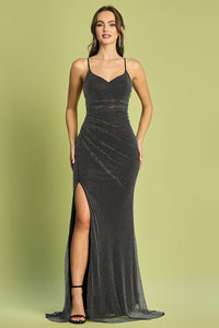 Black Sleeveless Gown with Beaded Embellishments and a Fitted Slit