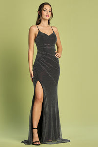 Black Sleeveless Gown with Beaded Embellishments and a Fitted Slit
