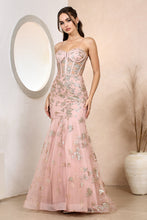 Rose Sequined Appliqué Strapless Bustier Long Evening Gown