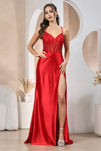 Red Silk Satin Long Evening Gown