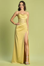 Dusty Yellow Embellished Cowl Corset Slit Fitted Dress